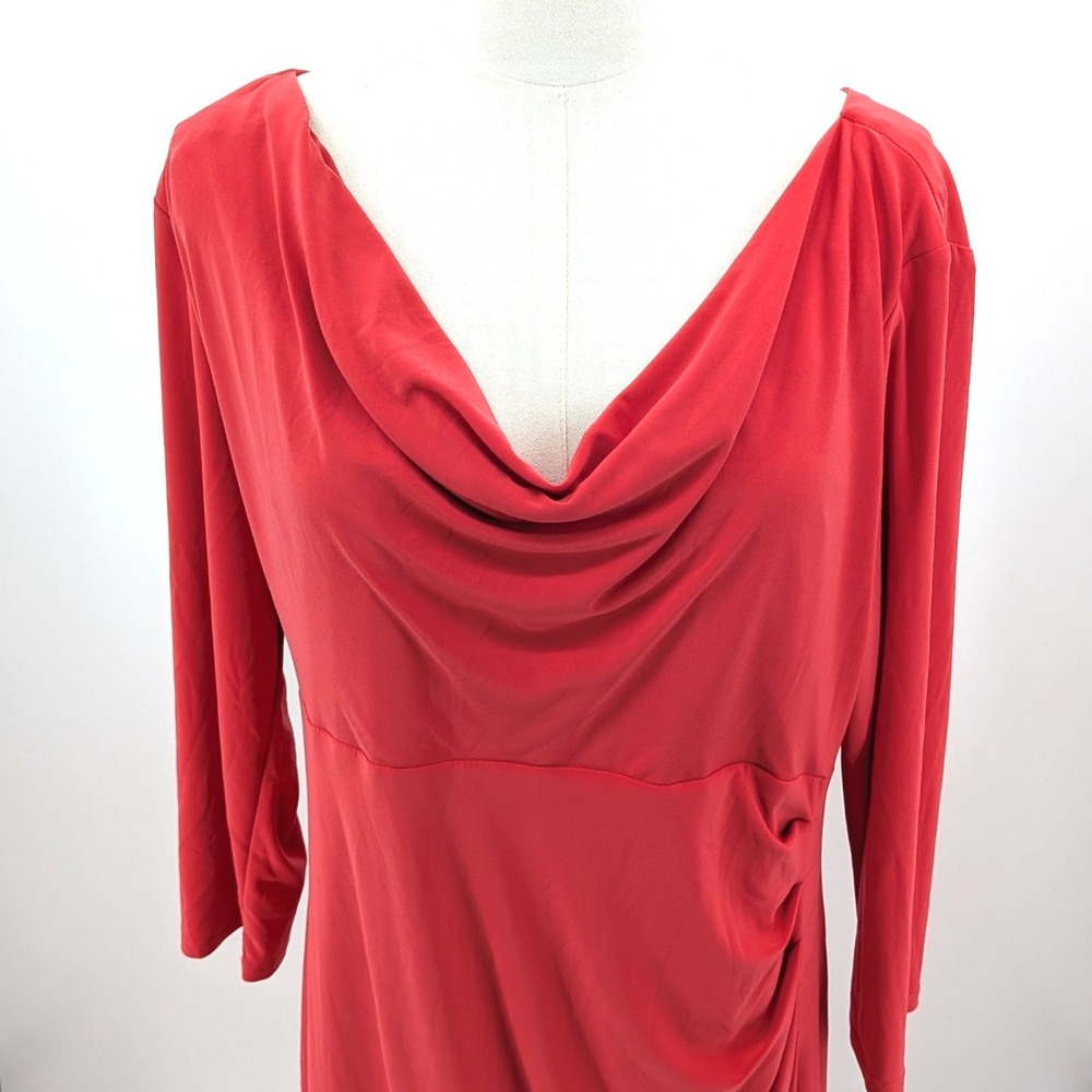 Anne Klein Coral Ruched Sheath Dress Career Cocktail Midi Size 16 - Picture 6 of 8